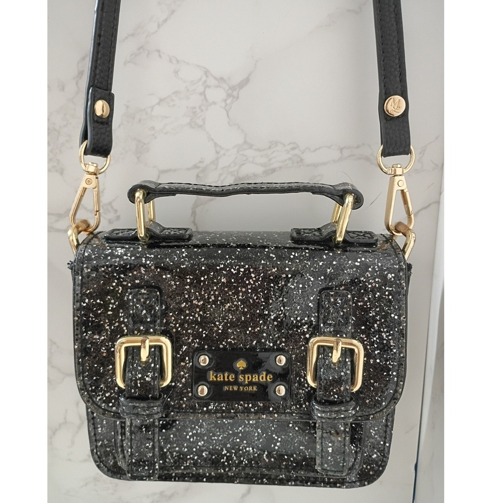 KATE SPADE Black Glitter Scout Crossbody Bag - EUC